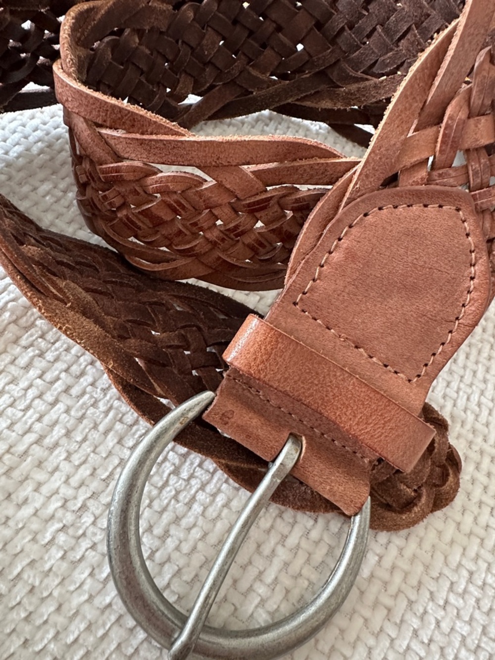 Banana Republic Braided Leather Belt in Brown with Silver Buckle